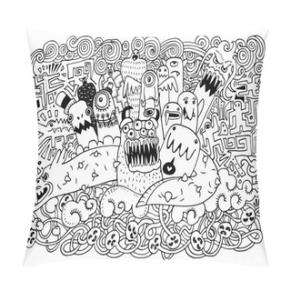 Personality  Vector Illustration Of Monsters And Cute Alien Friendly, Doodle Style Pillow Covers