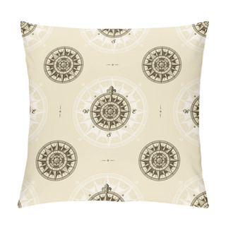 Personality  Seamless Vintage Nautical Medieval Wind Rose Pattern. Vector Illustration In Retro Woodcut Style With Clipping Mask. Pillow Covers