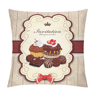 Personality  Vintage Frame With Chocolate Cupcake Template Pillow Covers