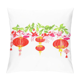 Personality  Asian Lanterns And Fuchsia Vector Design Banner Pillow Covers