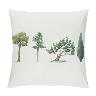 Personality  Watercolor Vector Tree Forest Oak Fir Birch, Thuja Linden Baobab Pine Isolated Illustrations Pillow Covers