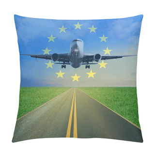 Personality  One Passenger Airplane Takes Off From A Runway. Beautiful Blue C Pillow Covers