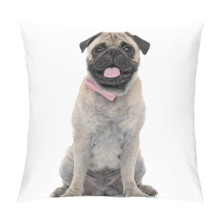 Personality  Happy Pug Wearing Pink Bowtie And Panting Pillow Covers