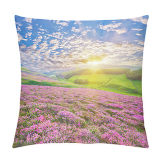 Personality  Colorful Hill Slope Covered By Violet Heather Flowers Pillow Covers