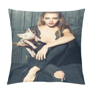 Personality  Elegant Woman With Pig Pillow Covers