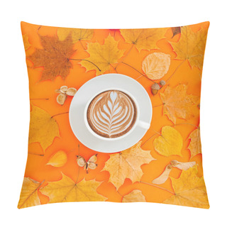 Personality  Coffee Latte Cup In Dry Autumn Leaves Wreath Frame Pillow Covers
