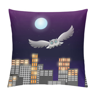 Personality  Vector Illustration Of Flying Owl In The Night Sky With Moon Pillow Covers