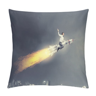 Personality  Man Riding Missile . Mixed Media Pillow Covers