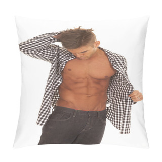 Personality  Man Open Shirt One Hand In Hair Pillow Covers