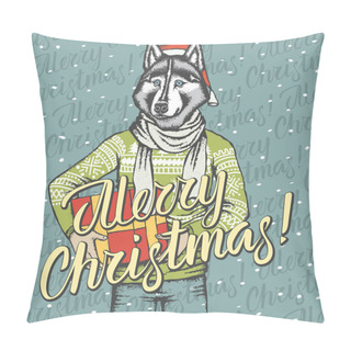 Personality  Husky Dog In Santa Hat Pillow Covers