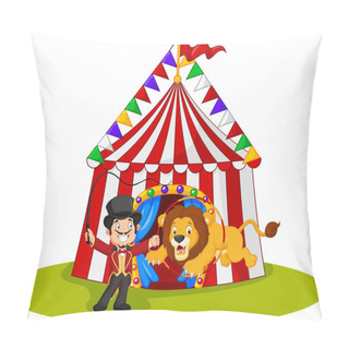 Personality  Cartoon Lion Jumping Through Ring With Circus Tent Background Pillow Covers