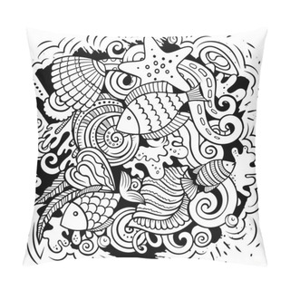 Personality  Sea Life Cartoon Vector Illustration. Sketchy Detailed Composition With Lot Of Uderwater World Objects And Symbols. All Items Are Separate Pillow Covers