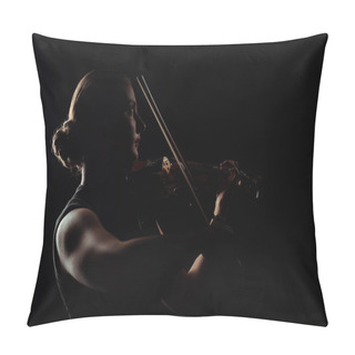 Personality  Silhouette Of Female Musician Playing On Violin On Dark Stage Pillow Covers
