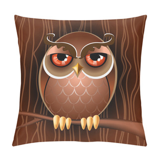 Personality  Vector Illustration Of A Brown Owl On A Branch. Pillow Covers