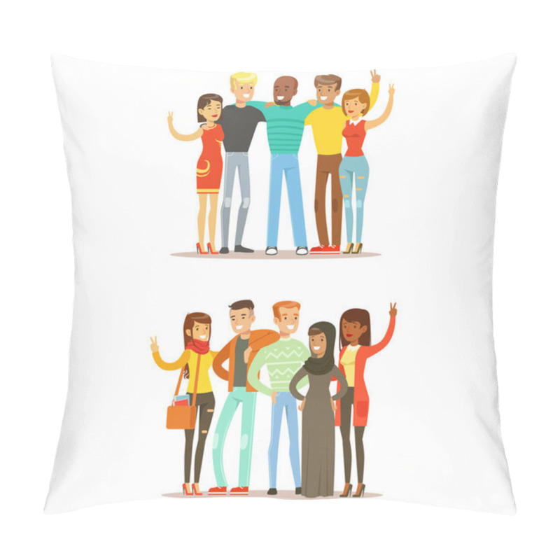 Personality  Young Friends From All Around The World And Happy International Friendship Vector Cartoon Illustration pillow covers