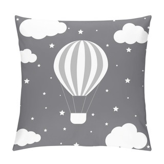Personality  Beautiful Card Template With Hot Air Balloon, Clouds And Stars. Vector Format Pillow Covers