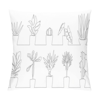 Personality  Houseplants Set Isolated On White Background. Continuous One Line Drawing. Modern Minimalism. Vector Illustration In Line Art Style Pillow Covers