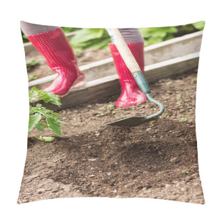 Personality  Woman Wearing Red Rubber Boots Working With A Hoe Pillow Covers