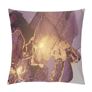 Personality  Purple And Gold Marble Abstract Pattern. Alcohol Ink Technique Pillow Covers