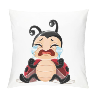 Personality  Cute Cartoon Little Ladybug Sitting On The Floor And Crying Sobbing Isolated On A White Background Pillow Covers