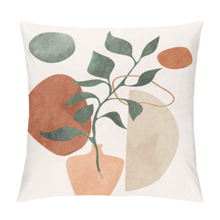 Personality  Botanical Abstract Art, Watercolor, Nature Leaves And Flowers In Shades Of Beige And Brown In Perfect Harmony And Tendency To Decorate Your Home Or Of Pillow Covers