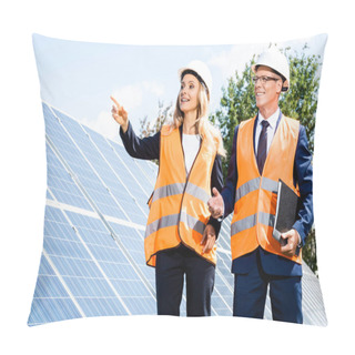 Personality  Handsome Businessman And Attractive Businesswoman Talking And Looking Away Pillow Covers