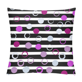 Personality  Cute Vector Geometric Seamless Pattern . Polka Dots And Stripes. Brush Strokes. Hand Drawn Grunge Texture. Abstract Forms. Endless Texture Can Be Used For Printing Onto Fabric Or Paper Pillow Covers