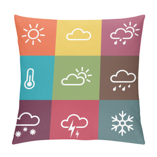 Personality Weather Icons On Vintage Colorful Tiles Background Pillow Covers