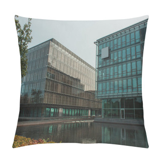 Personality  Glass Facades Of Buildings Near Canal And Blue Sky At Background, Copenhagen, Denmark  Pillow Covers