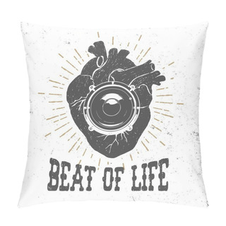 Personality  Romantic Poster With Human Heart And Stereo Speaker. Pillow Covers