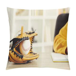 Personality  Baseball Glove With Ball Near Schoolkid Doing Homework At Desk  Pillow Covers