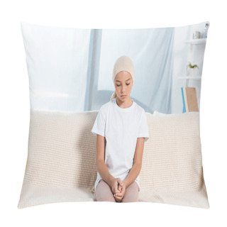 Personality  Upset Kid In Head Scarf Sitting On Sofa In Living Room  Pillow Covers