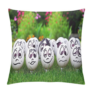 Personality  White Eggs And Many Funny Faces, Garden Party Pillow Covers