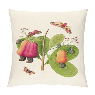 Personality  Vibrant Botanical Illustration Featuring Flowers, Fruits, And Butterflies. The Digital Watercolor Style Adds A Vintage Touch, Set Against A Rustic Beige Background. Pillow Covers