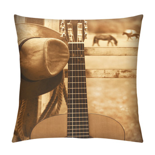 Personality  Cowboy Hat And Guitar.American Music Background Pillow Covers