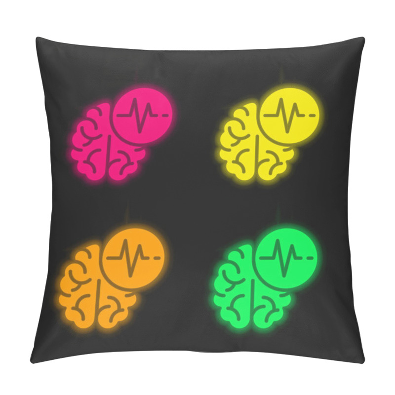 Personality  Brain four color glowing neon vector icon pillow covers