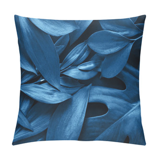 Personality  Tropical Leaves And Monstera Leaf Toned Classic Blue Color Pillow Covers