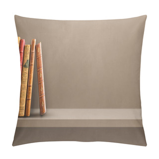Personality  Row Of Old Books On Brown Shelf. Horizontal Background Banner Pillow Covers
