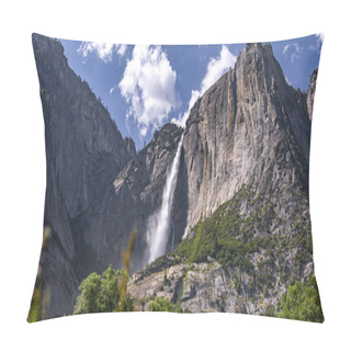 Personality  Striking Yosemite Falls On A Steep And Rough Cliff Pillow Covers