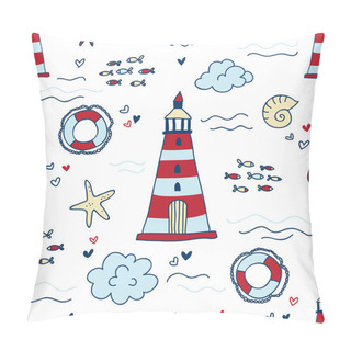 Personality  Nautical Pattern With Lighthouses Pillow Covers