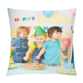 Personality  Three Kids Eating Cake On The Birthday Party Pillow Covers