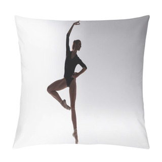 Personality  Silhouette Of Ballerina In Bodysuit Dancing On Gray Pillow Covers