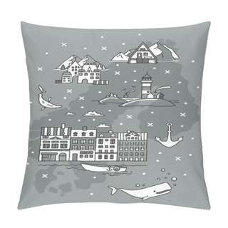 Personality  Scandinavia Doodle Set With Symbols, Flag And Map. Pillow Covers