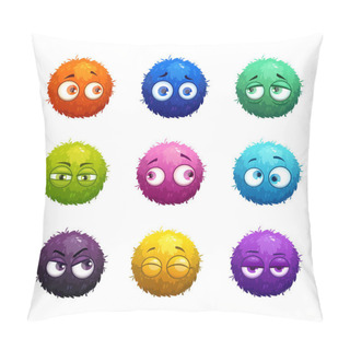 Personality  Funny Cartoon Colorful Shaggy Balls With Eyes. Pillow Covers