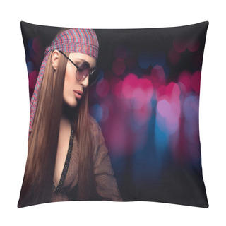 Personality  Pretty Long Hair Hippie Woman On Abstract Background Pillow Covers