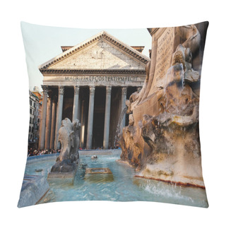 Personality  Fountain And The Ancient Roman Pantheon In Rome At Sunset Pillow Covers