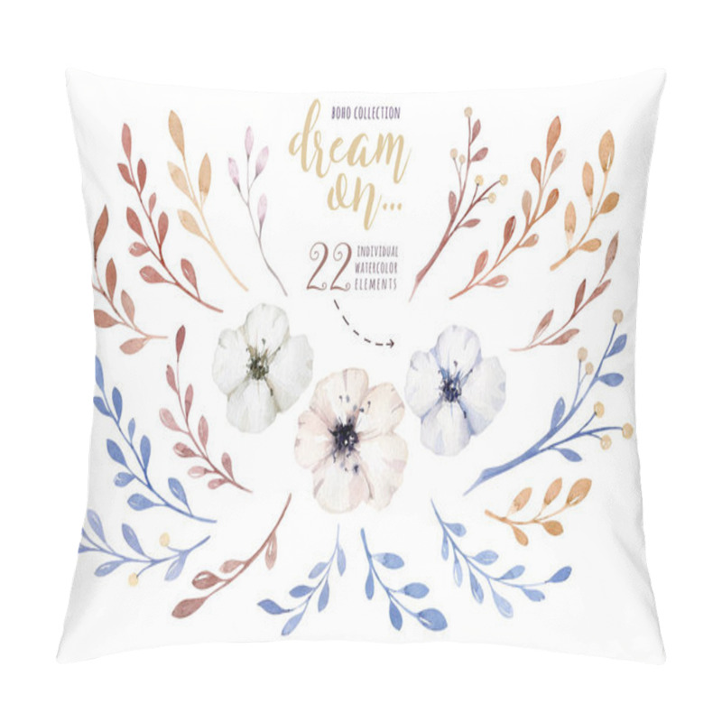 Personality  Handpainted watercolor flowers set in vintage style with the phrase dream on isolated on white background. pillow covers