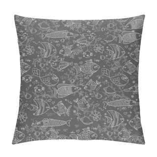 Personality  Background Of Underwater World. Seamless Pattern With Cute Fish, Shells, Corals. Pillow Covers