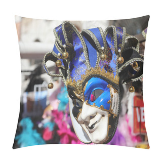 Personality  Jester Mask With Rattles For Sale In Venetian Stall In Italy Pillow Covers