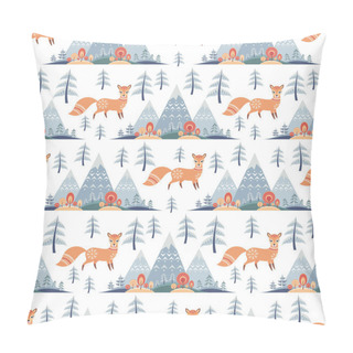 Personality  Decorative Seamless Pattern In Folk Style With Fox. Colorful Vector Background. Pillow Covers